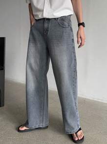 DAZY Autumn Casual Straight Washed Men's Denim Jeans - Blue - View 6