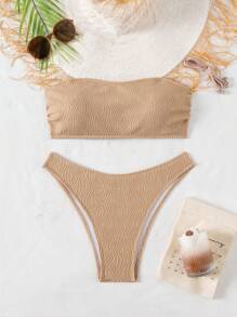 SHEIN Swim Conjunto de bikini de 2 piezas sin tirantes para mujer, casual de playa