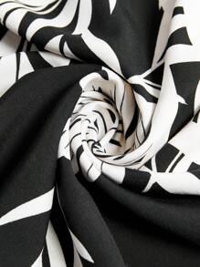 SHEIN LUNE Summer Vintage American Music Festival Tropical Vacation Beach Sleeveless Palm Leaf Print Dress - Black - View 6