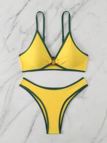 Swim Basics Springbreak Women Summer Beach Ruffle Tie Sexy Bikini Swimwear Set - Yellow - View 3