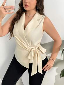 Firerie Áo vest buộc dây cổ điển, lịch sự, sang trọng, đi làm, đi chơi, kỳ nghỉ, trà chiều, hẹn hò, tiệc hòa nhạc, hơi gợi cảm, phong cách thời trang INS, cổ điển, bãi biển, ảnh, tốt nghiệp, trở lại trường, giáo viên, dành cho phụ nữ vào mùa thu/đông - Màu be - Xem 5