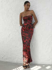 SHEIN Privé Vestido de sirena de mujer con estampado tipo bandeau - Multicolor - Ver 1