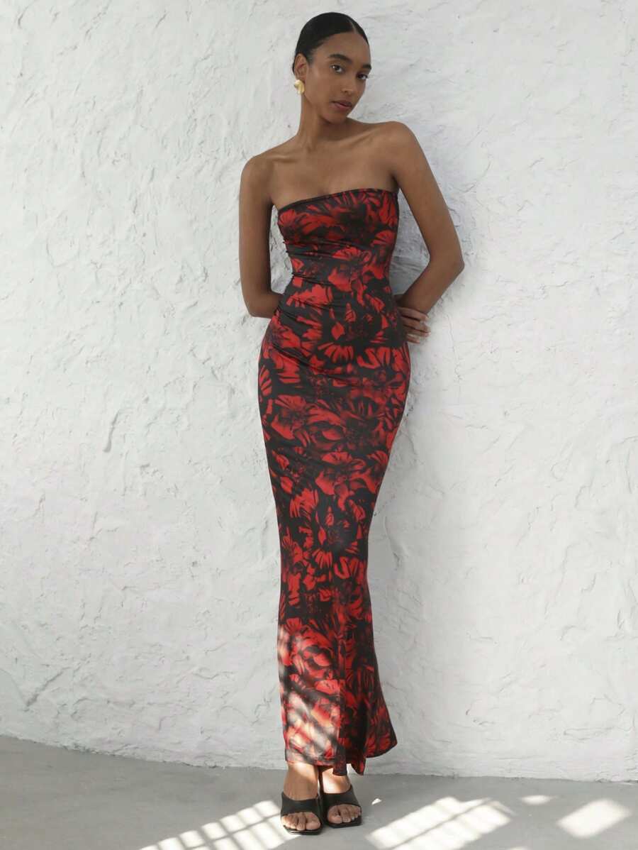 SHEIN Privé Vestido de sirena de mujer con estampado tipo bandeau - Multicolor - Ver 1