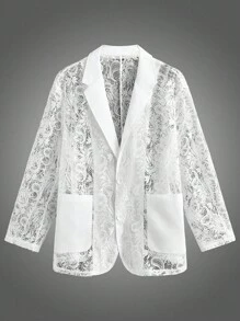 EASEVO Plus Size Men's Street Fashion Lace Long Sleeve Suit Jacket