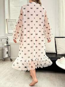 Plus Size Lightweight See-Through Lace Night Dress, Suitable For Spring/Summer - White - View 3