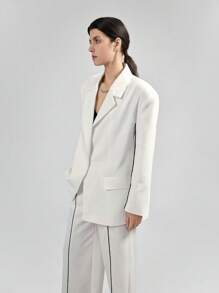Áo khoác Blazer đen trắng thiết kế tương phản phong cách đô thị hiện đại dành cho nữ, trang phục thường ngày, mùa xuân - trắng - Xem 4