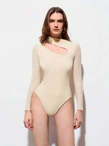 Maija Body de estilo nuevo para primavera y verano con escote en color albaricoque, cintura asimétrica y calado, sexy, urbano, moderno, elegante, sin mangas, apropiado para uso diario, casual, salidas, vacaciones, fiestas, bodas y citas - Albaricoque - Ver 1