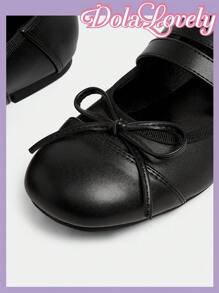 Dola Lovely 1 Pair Women's Mary Jane Flats, Pink Bow & Rhinestone Decor Slip On Casual Shoes, Versatile & Comfortable For Daily Wear - Black - View 6