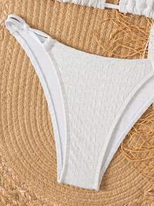 SHEIN Swim 2pcs/Set Women's New White Twist Tie Up Casual Holiday Bikini Swimwear Set, For Summer Beach Vacation - White - View 7