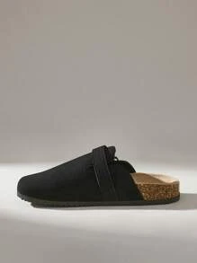 Solecia Women's Fashion Black Mule Flats With Metal Buckle Decor And Cork Sole, Suitable For Commuting, Dating, Party, Casual, Holiday Spring Shoes Spring Break Easter For Christmas Fall Shoes - Black - View 6