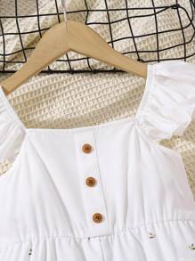 SHEIN Young Girl Ditsy Floral Ruffled Edge Jumpsuit, Easter - White - View 3