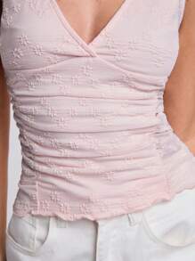 SHEIN BAE BAE Women's Floral Jacquard Lace V-Neck Backless Slim Fit Top Suitable For Valentine Day - Dusty Pink - View 4