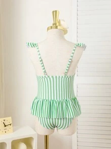 SHEIN Young Girl Striped Cap Sleeve Swimsuit (Random Print) - Multicolor - View 2