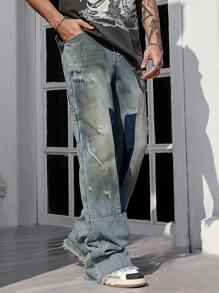 ROMWE MEN Grunge Punk Jeans rectos de pierna simple para bolsillo de hombre, uso casual de todos los días