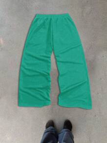 Aesthetic Post--Loose Fit Men's Slogan Graphic Drawstring Waist Green Sweatpants - Cadet Blue - View 2