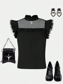 SHEIN Explorewe Teen Girl Fashionable Sleeveless Black Blouse Top, Summer