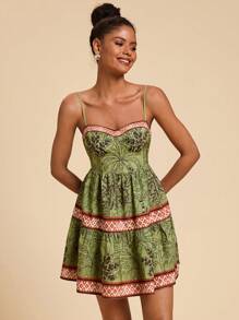 Travachic Vestido Estampado Mini com Alças Finas Tecido