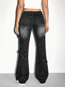SHEIN ICON Women's Front Button Pocket Simple Casual Jeans, Everyday Wear - Black - View 3