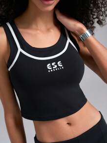 Easelle Top de tirantes de ajuste ceñido con efecto de absorción de humedad y contraste de color negro y blanco, informal y deportivo, para primavera/verano