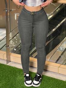 女士极简修身紧身裤，日常穿着 - 灰色 - 查看 4