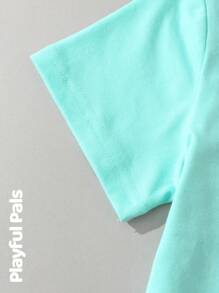 SHEIN 1 件男童休闲卡通恐龙印花短袖 T 恤 - 綠色 - 查看 5