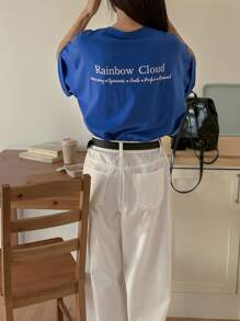 DAZY Women's Round Neck Printed Casual Short Sleeve T-Shirt Summer Oversized T-Shirt - Blue - View 9