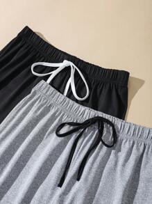 SHEIN 2 Pcs Women Casual Contrast Color Trim Lounge Cozy Pants Set, Fall Winter Clothes - Multicolor - View 3