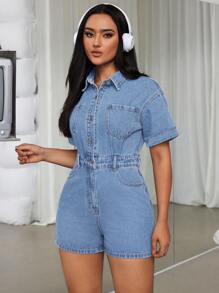 SHEIN EZwear レディースカジュアル ルーズデニムサロペット、ブルー - ライトウォッシュ - チェックする 5