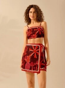 CAJUNI Áo ba lỗ buộc dây họa tiết cây cọ và vẹt rừng nhiệt đới Boho dành cho nữ, áo ba lỗ đi biển thường ngày cho mùa hè - Nhiều màu - Xem 7