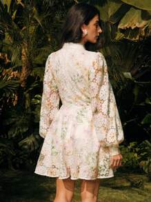 Anewsta Elegant Floral Embroidery Mini Dress, Chic Ladies Spring/Summer - Multicolor - View 4