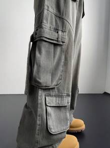 Manfinity EMRG Men's Light Blue Denim Cargo Baggy Jeans - Light Grey - View 8