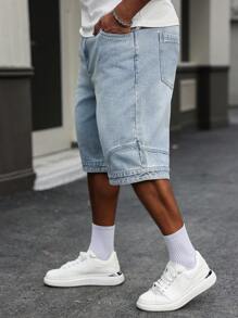 Manfinity Homme Plus Size Men's Casual Washed Denim Shorts - Light Wash - View 5