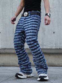 Manfinity EMRG Men's Pocket Frayed Hem Skinny Distressed Jeans - Medium Wash - View 4