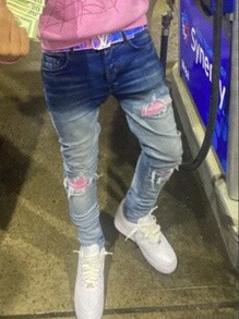 Manfinity EMRG Herren Lässig Distressed Denim Skinny Hose mit Taschen