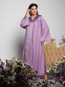 Al Najma 女士优雅水钻装饰传统土耳其和阿拉伯长袍 - 紫色 - 查看 7