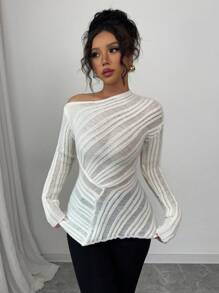 Elenzga Pull tricoté polyvalent à découpe asymétrique, épaule dénudée , printemps/été automne hiver