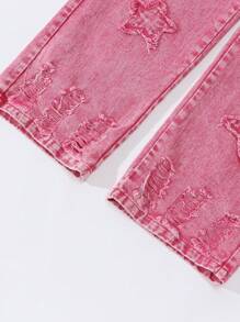 1pc Tween Girls Star Embroidered Straight Leg Pants - Hot Pink - View 4