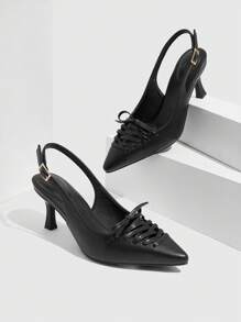 CUCCOO SZL 女式尖头系带中跟凉鞋，配交叉踝带，时尚街头时尚黑色高跟鞋，适合派对和休闲穿着 - 黑色 - 查看 4