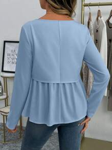 SHEIN 纯色圆领长袖简约哺乳上衣，休闲日常穿着 - 淺藍色 - 查看 2