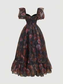 SHEIN MOD Women Organza Floral Print Layers Ruffled Maxi Dress,Valentine's Day,Boho Dress Women,Party Women Outfits,Summer Dress,Maxi Dress,Wedding Guest Dress Women,Birthday Dresses