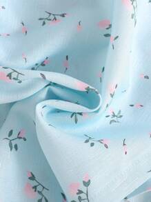 SHEIN 1 件装男婴盖袖方领碎花荷叶边裙，度假和日常穿着甜美公主风格高腰休闲连衣裙搭配凉鞋，夏季新品 - 藍色 - 查看 5