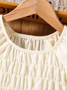 SHEIN 女孩仙女上衣独特辣妹仙女风格盖袖吊带背心高腰方领短款上衣套装，日式风格 - 杏色 - 查看 3