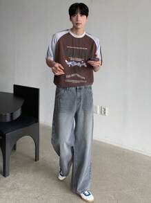 DAZY Autumn Casual Straight Washed Men's Denim Jeans - Blue - View 3