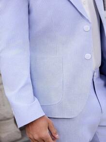 Manfinity Mode 男士缺口领长袖浅蓝色条纹西装套装（含夹克和裤子） - 淺藍色 - 查看 5