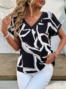 EMERY ROSE 女士休闲假日随机印花蝙蝠袖衬衫