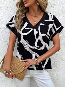 EMERY ROSE 女士休闲假日随机印花蝙蝠袖衬衫