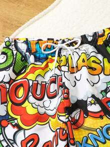 Fantacosmos Traje de baño para niños talla (Grande) Traje de baño de moda para niños preadolescentes con estampado de letras en inglés de colores y cordones, adecuado para vacaciones y verano - Multicolor - Ver 4