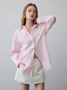 MOTF STUDIO 对比色蕾丝条纹衬衫 - 粉色 - 查看 5