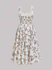 SHEIN Leap Crew Tween Girls Retro Print Spaghetti Strap Maxi Dress, Vacation Casual - White - View 2