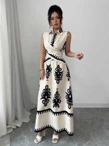 Rafferiza 女士优雅度假交叉裹身上衣和裙子 2 件套 - 杏色 - 查看 6